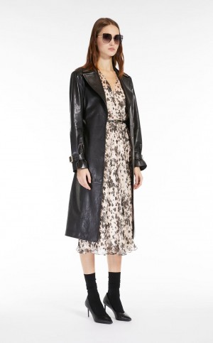 Max Mara Belt-adorned Nappa Overcoat Leather Schwarz | MMR594019