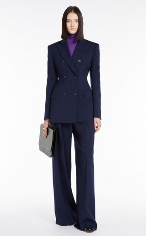 Max Mara Blazer In Natural Stretch Pure Wolle Blazer Navy | MMR594039