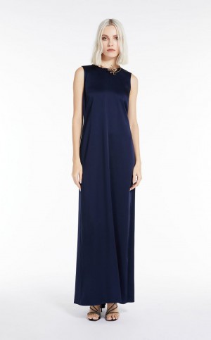 Max Mara Crepe Envers Satin Kleid Navy | MMR593322