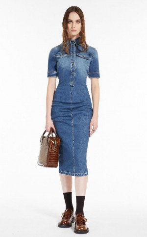 Max Mara Fitted Super Stretch Denim Kleid Navy | MMR593386