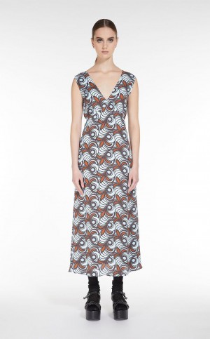 Max Mara Flared In Printed Satin Kleid Braun | MMR593367