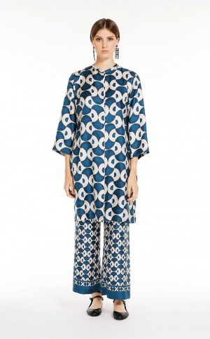 Max Mara Fluid Printed Silk Hosen Navy | MMR593798