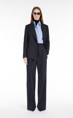 Max Mara Pinstripe Wolle-blend Blazer Navy | MMR594069