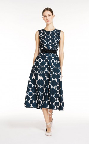 Max Mara Printed Poplin Kleid Navy | MMR593408