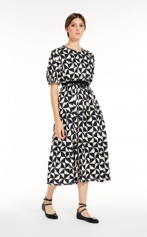 Max Mara Printed Poplin Kleid Navy | MMR593379