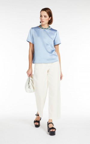 Max Mara Satin And Jersey Oberteile Hellblau | MMR593674