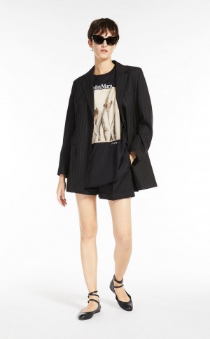 Max Mara Single-breasted In Pinstriped Wolle Blazer Schwarz | MMR594060