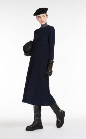 Max Mara Wolle Yarn Kleid Navy | MMR593315