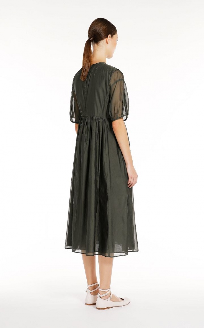 Max Mara Baumwoll And Silk Organza Kleid Dunkelgrau Grün | MMR593413