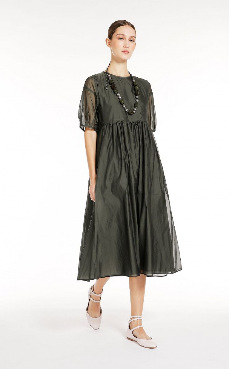 Max Mara Baumwoll And Silk Organza Kleid Dunkelgrau Grün | MMR593413