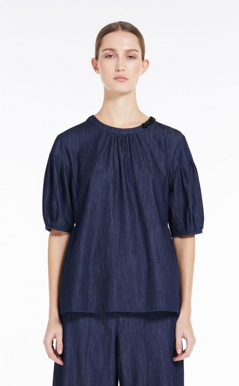 Max Mara Baumwoll Denim Bluse Navy | MMR593622