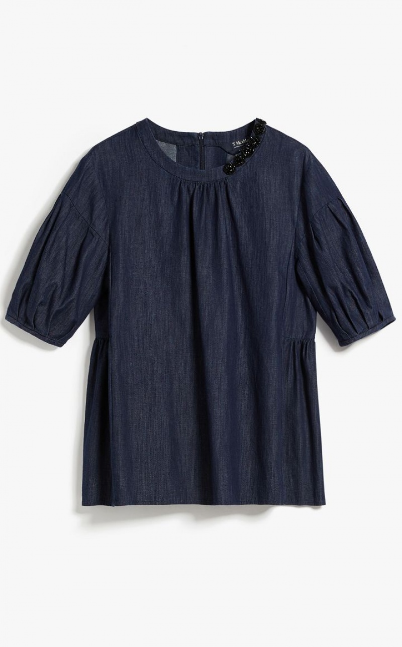 Max Mara Baumwoll Denim Bluse Navy | MMR593622