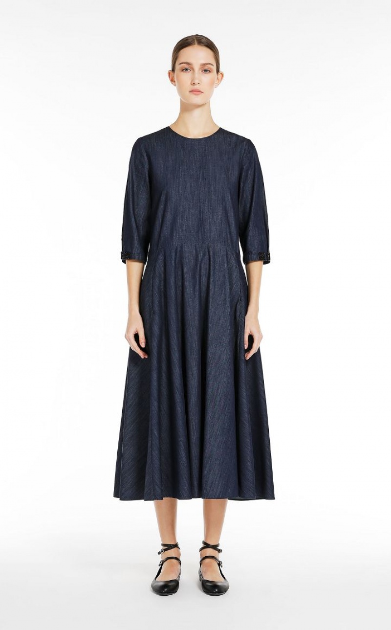 Max Mara Baumwoll Denim Kleid Navy | MMR593393