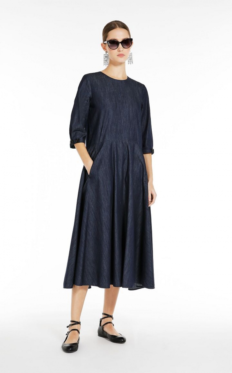 Max Mara Baumwoll Denim Kleid Navy | MMR593393