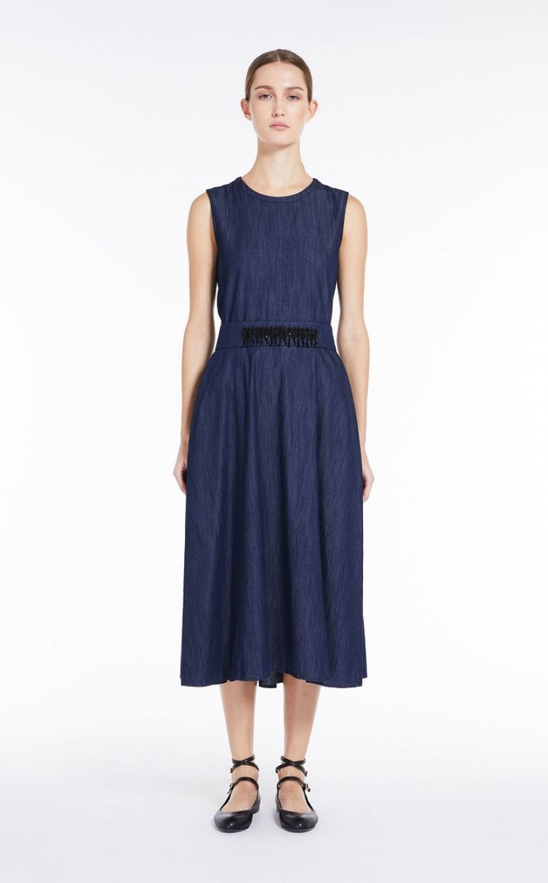 Max Mara Baumwoll Denim Kleid Navy | MMR593410