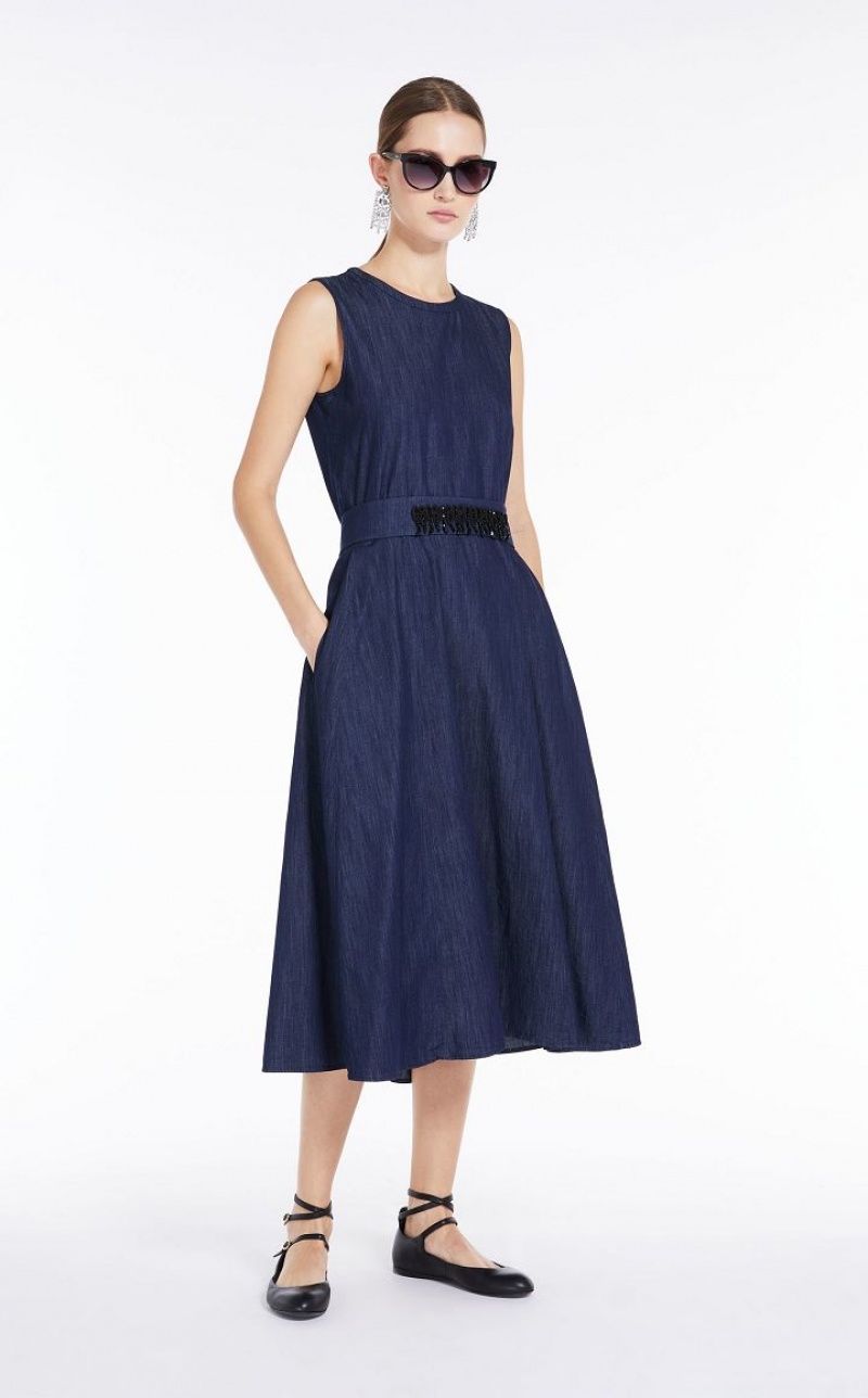 Max Mara Baumwoll Denim Kleid Navy | MMR593410