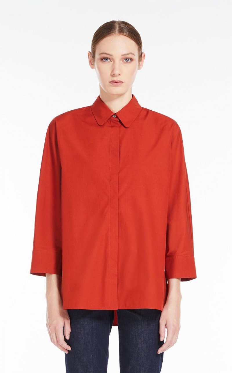 Max Mara Baumwoll Poplin Bluse Orange | MMR593566