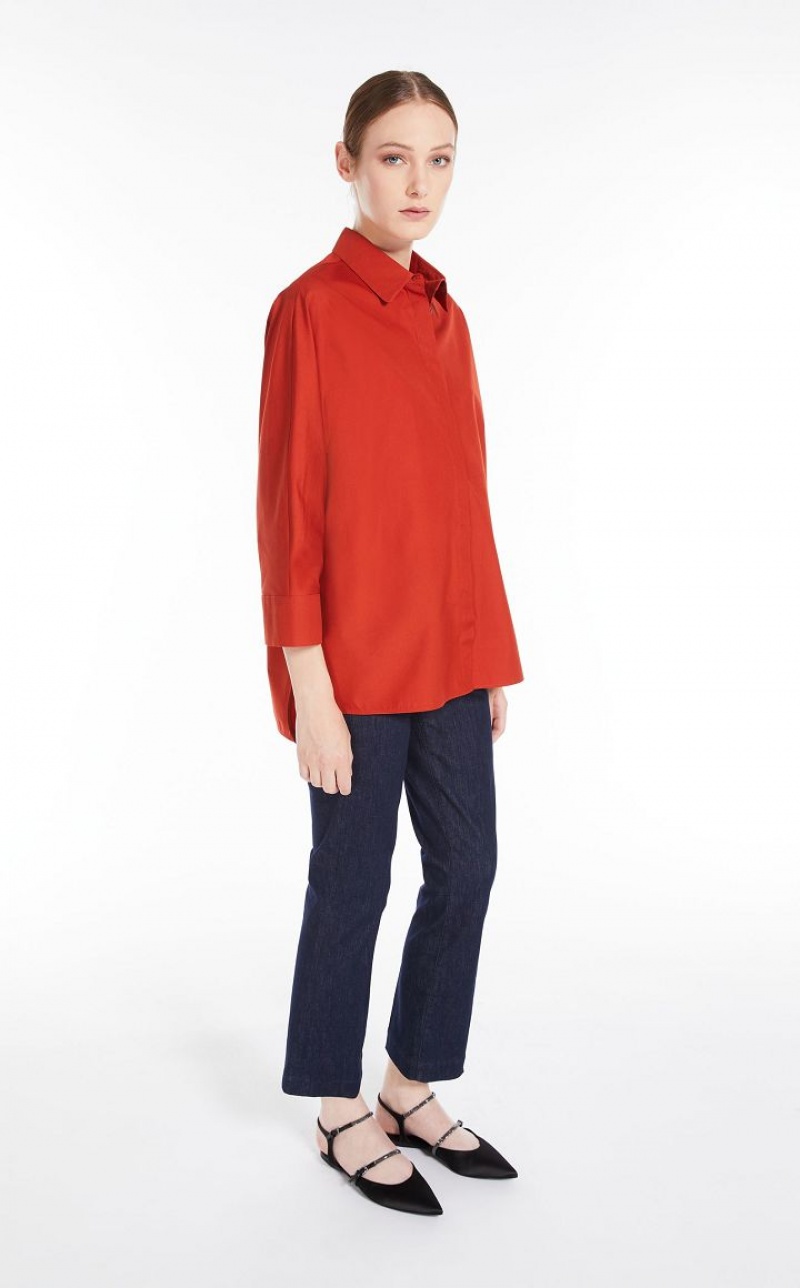 Max Mara Baumwoll Poplin Bluse Orange | MMR593566