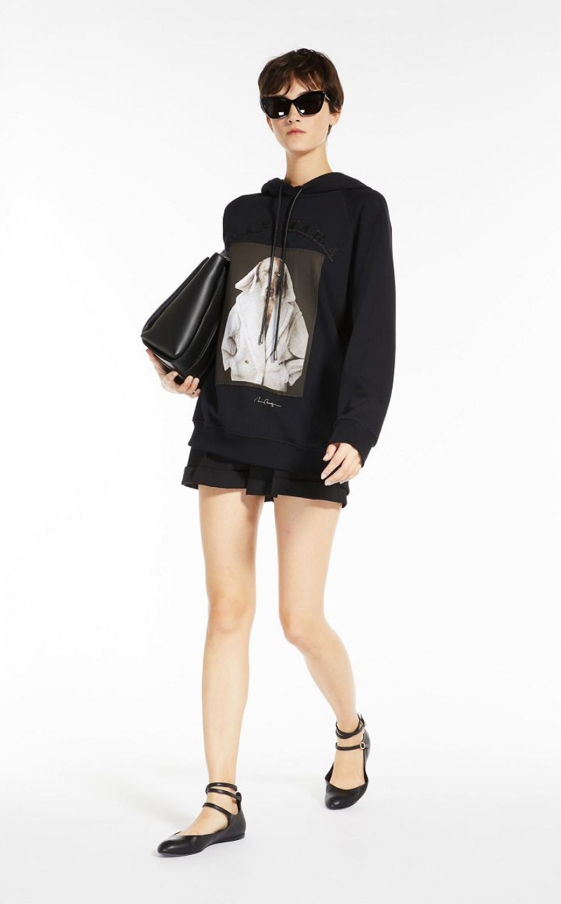 Max Mara Baumwoll Sweatshirt With Wegman Print Strickwaren Schwarz | MMR593474