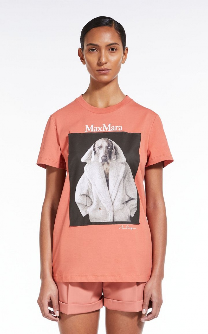 Max Mara Baumwoll With Wegman Print T-shirt Rosa | MMR593660