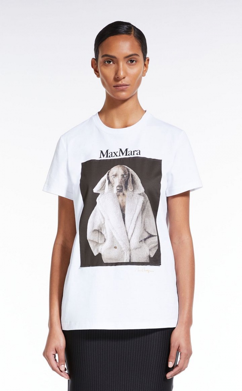 Max Mara Baumwoll With Wegman Print T-shirt Weiß | MMR593665