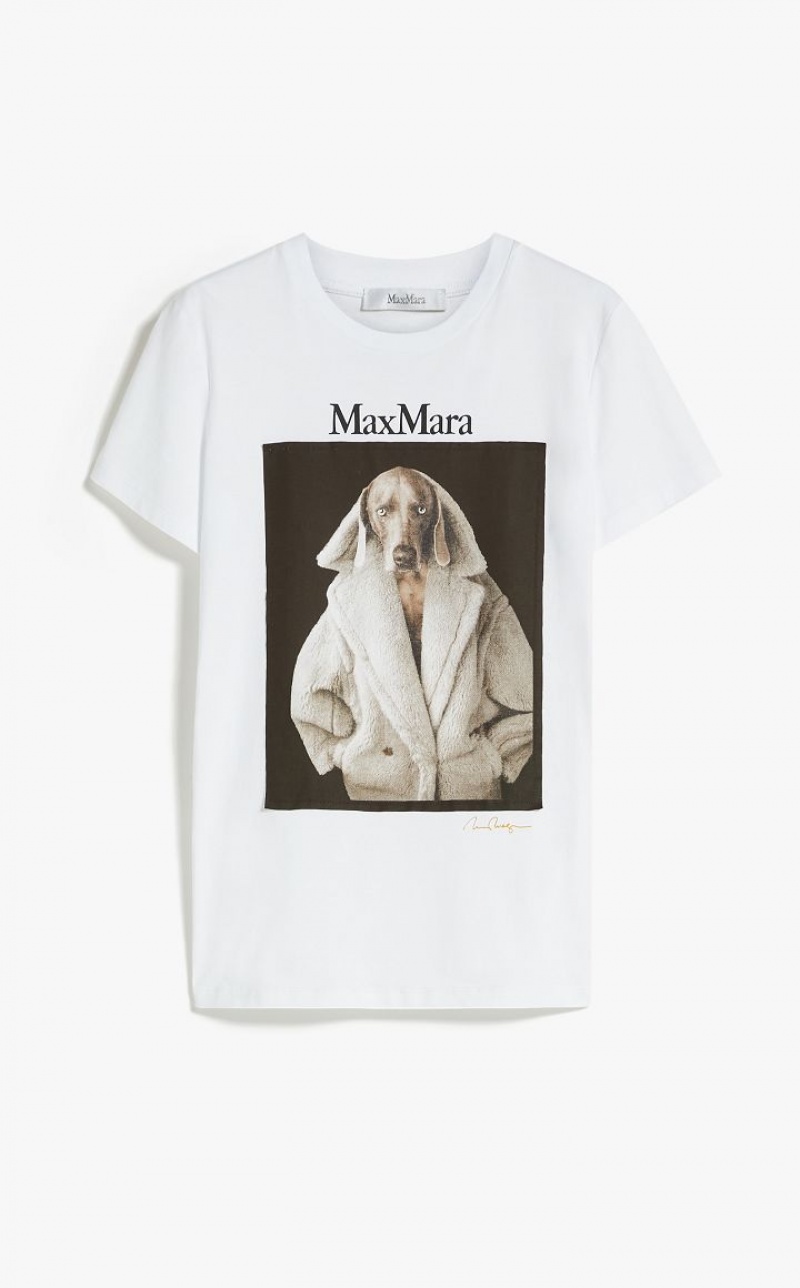 Max Mara Baumwoll With Wegman Print T-shirt Weiß | MMR593665