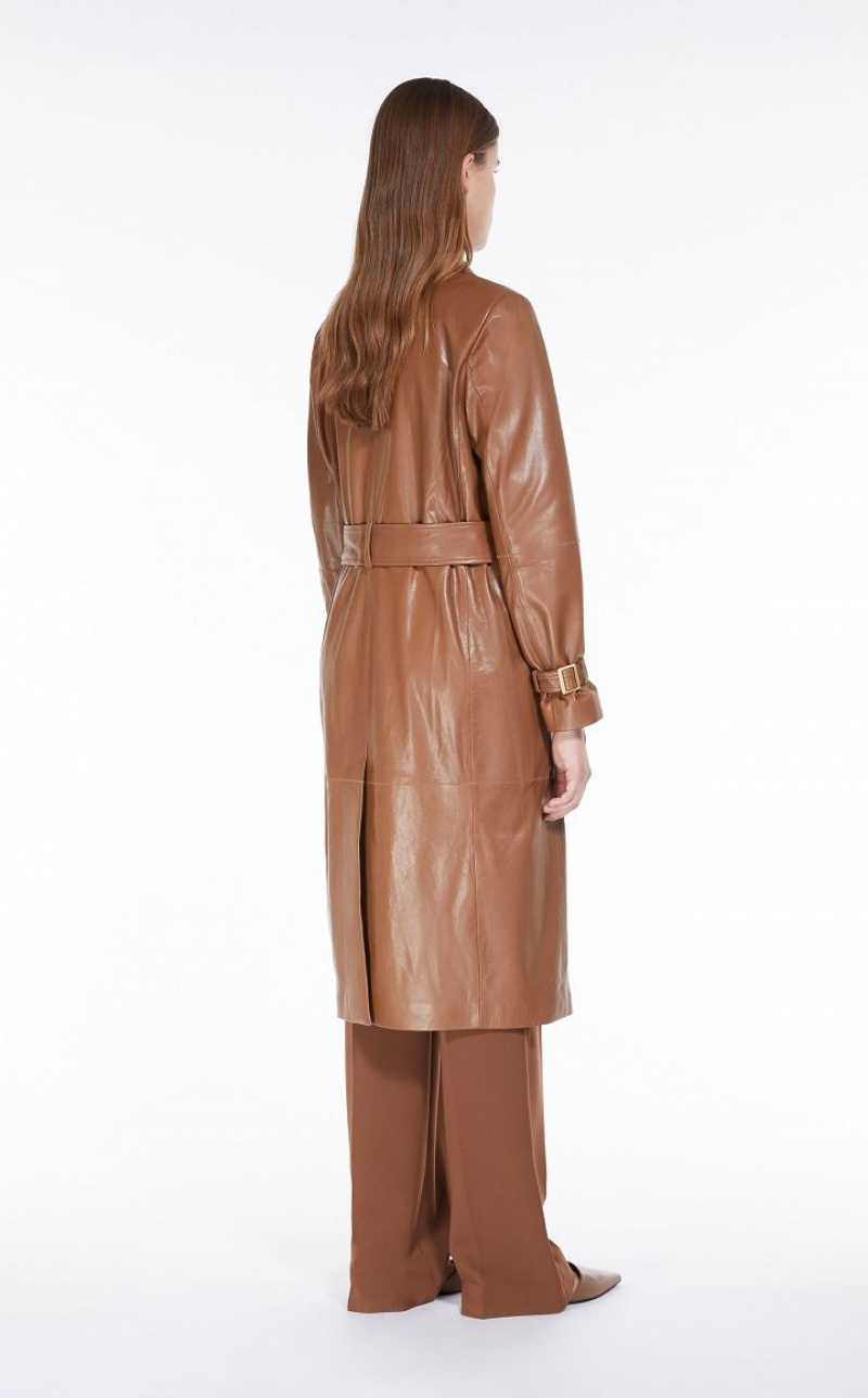 Max Mara Belt-adorned Nappa Overcoat Leather Braun | MMR594018