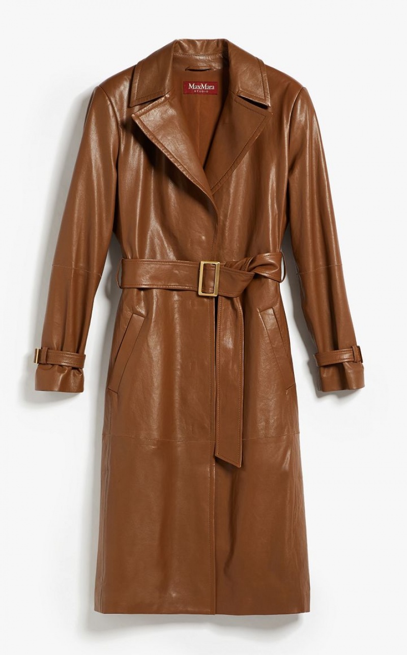 Max Mara Belt-adorned Nappa Overcoat Leather Braun | MMR594018