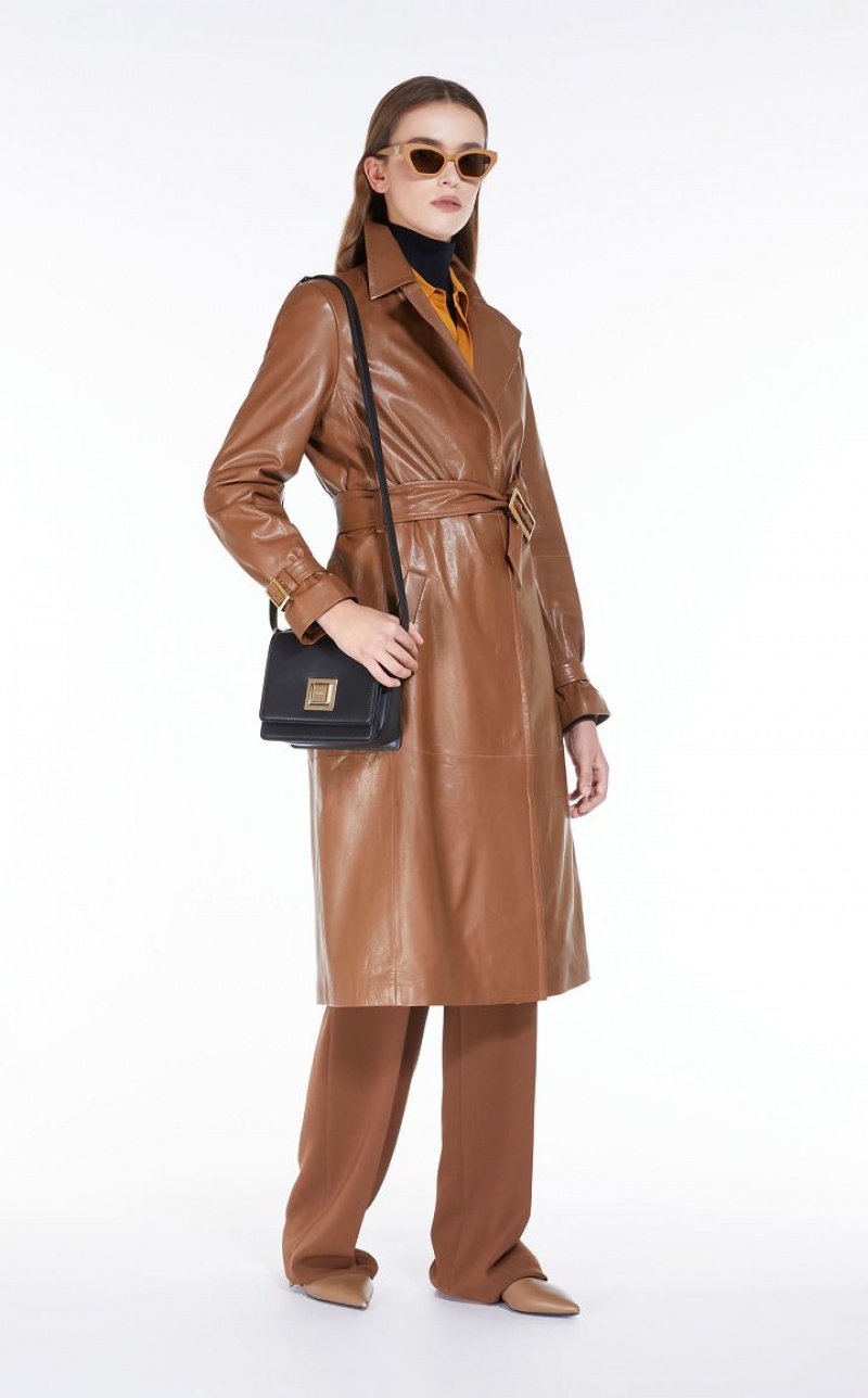 Max Mara Belt-adorned Nappa Overcoat Leather Braun | MMR594018