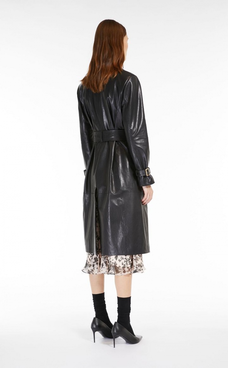 Max Mara Belt-adorned Nappa Overcoat Leather Schwarz | MMR594019