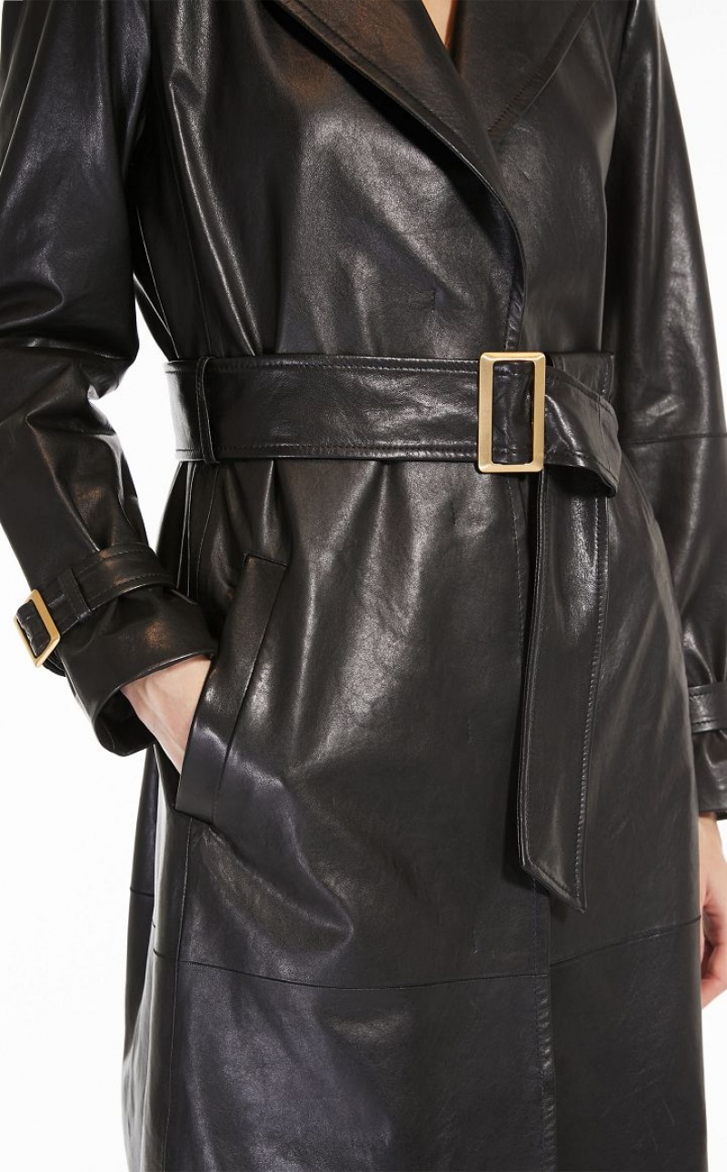 Max Mara Belt-adorned Nappa Overcoat Leather Schwarz | MMR594019