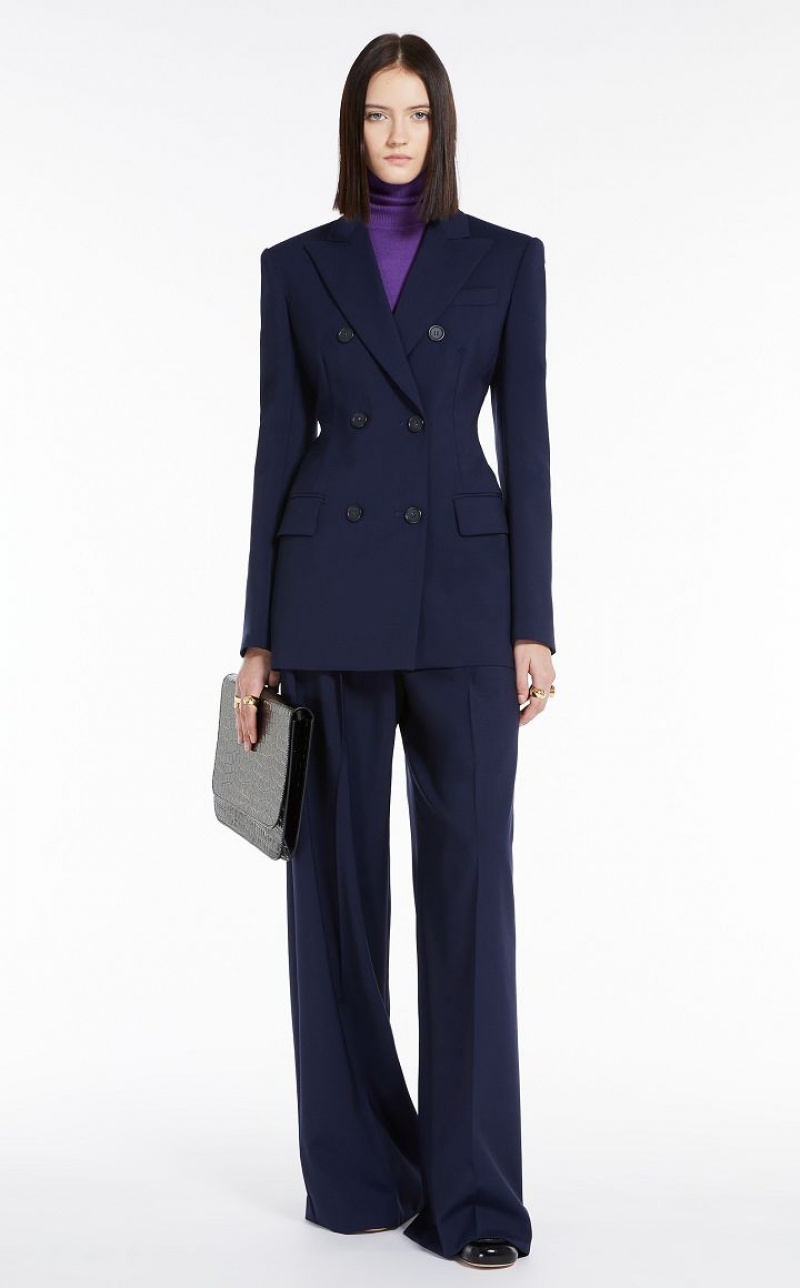 Max Mara Blazer In Natural Stretch Pure Wolle Anzüge Navy | MMR593476