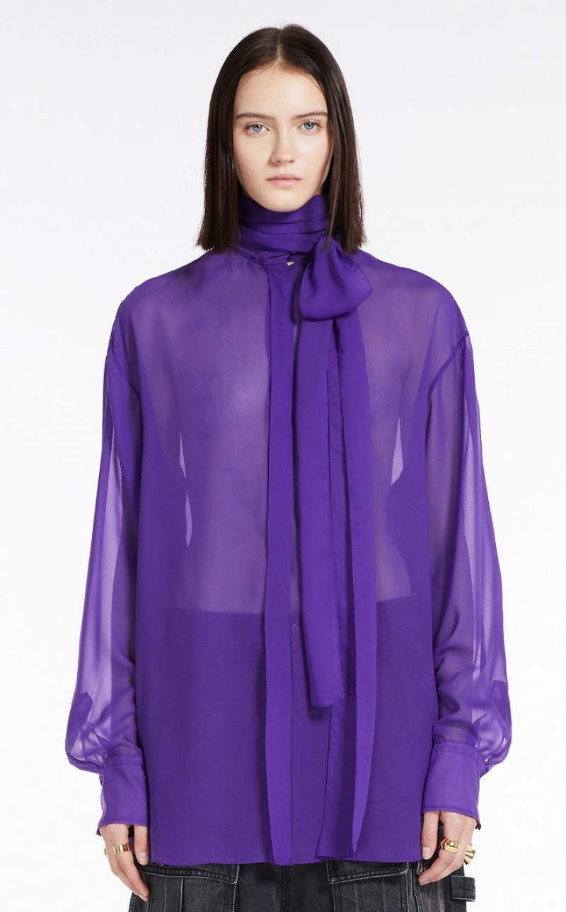 Max Mara Blouse With Sash Collar Bluse Lila | MMR593588