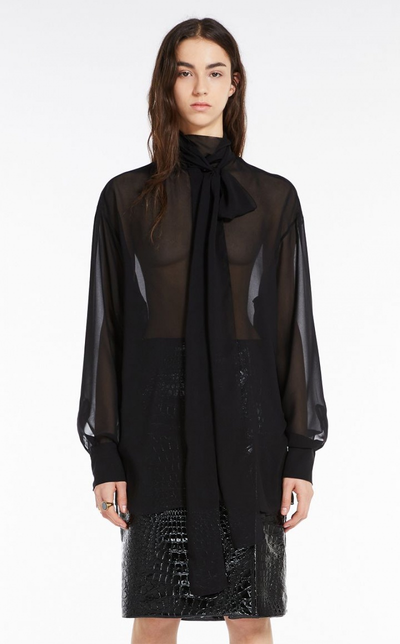 Max Mara Blouse With Sash Collar Bluse Schwarz | MMR593607