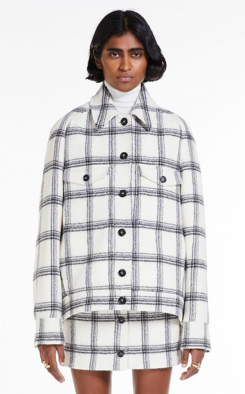 Max Mara Chequered Wolle Heavy Jacket Mäntel Weiß | MMR593829