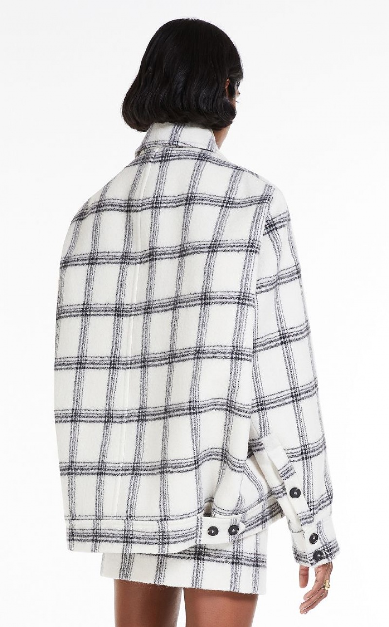 Max Mara Chequered Wolle Heavy Jacket Mäntel Weiß | MMR593829