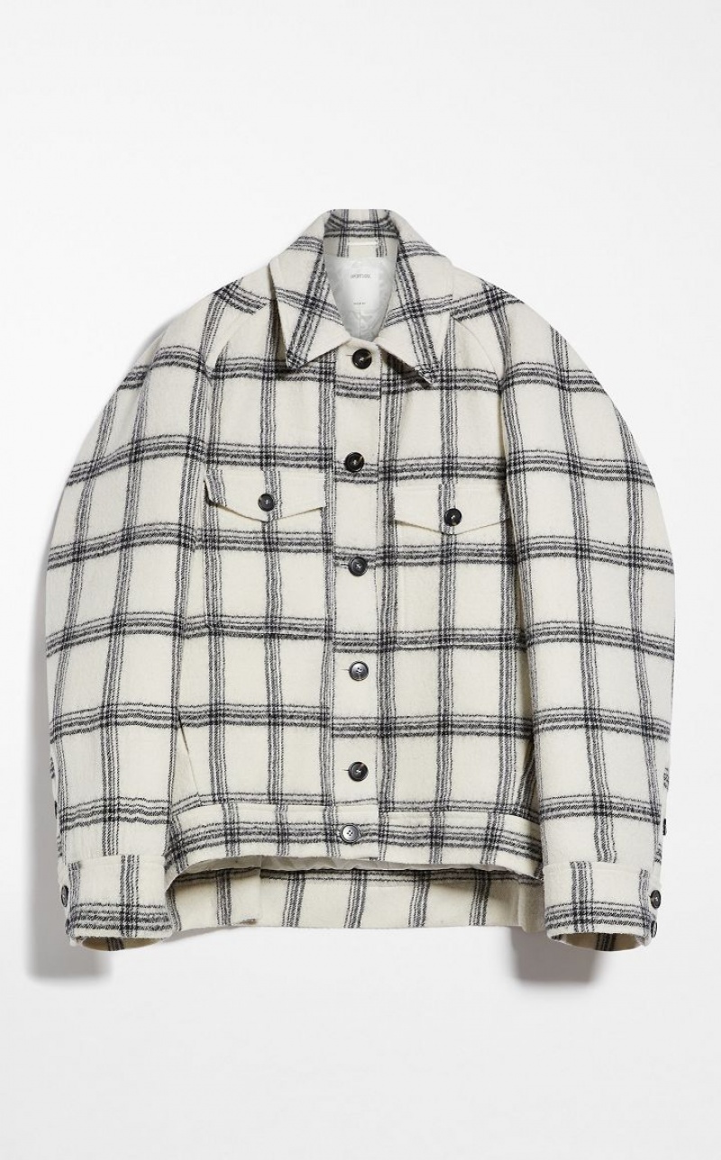 Max Mara Chequered Wolle Heavy Jacket Mäntel Weiß | MMR593829