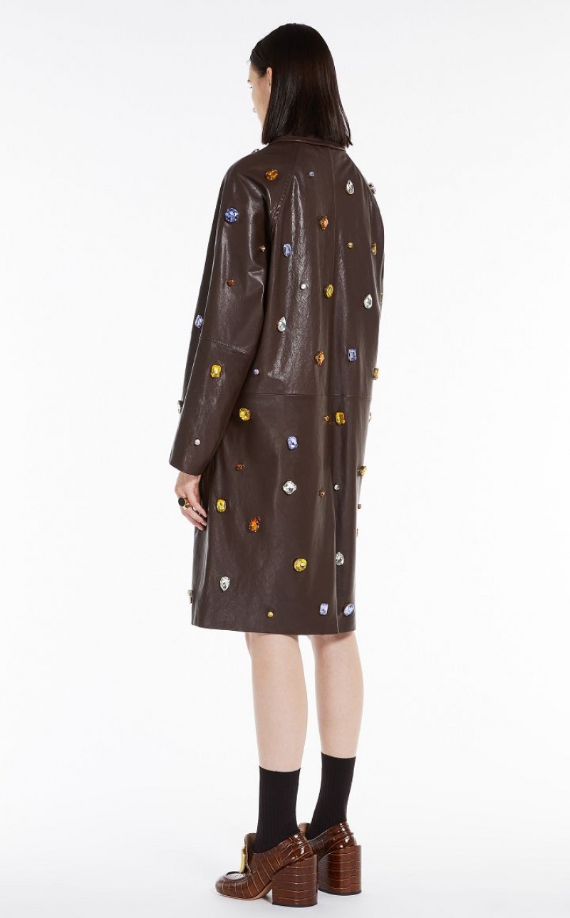 Max Mara Coat In Nappa With Crystals Leather Dunkelbraun | MMR594016