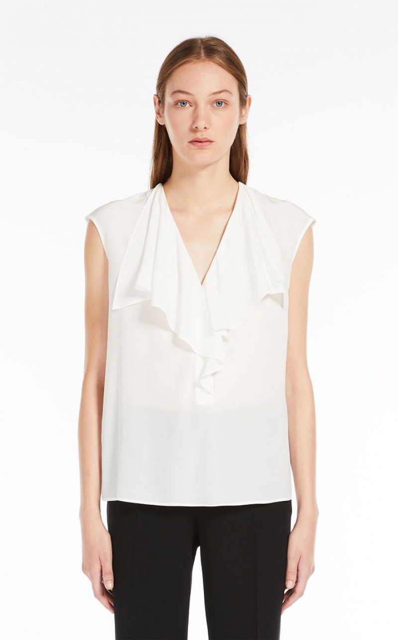 Max Mara Crepe De Chine Ruffle Bluse Weiß | MMR593580