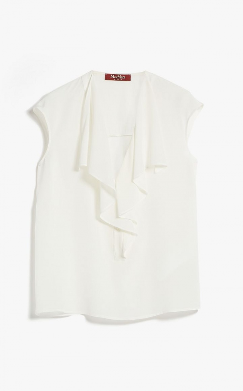 Max Mara Crepe De Chine Ruffle Bluse Weiß | MMR593580