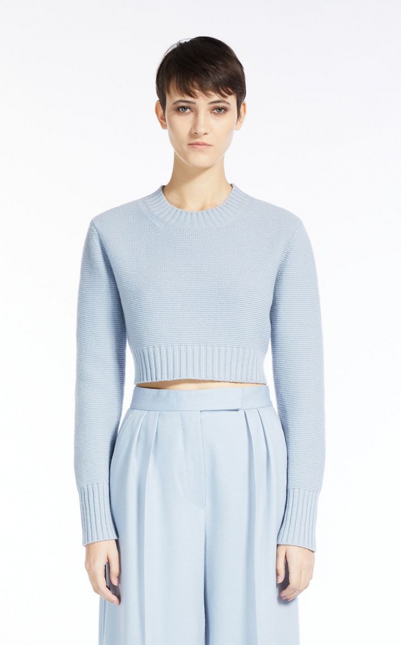 Max Mara Cropped, Cashmere Strickwaren Hellblau | MMR593423