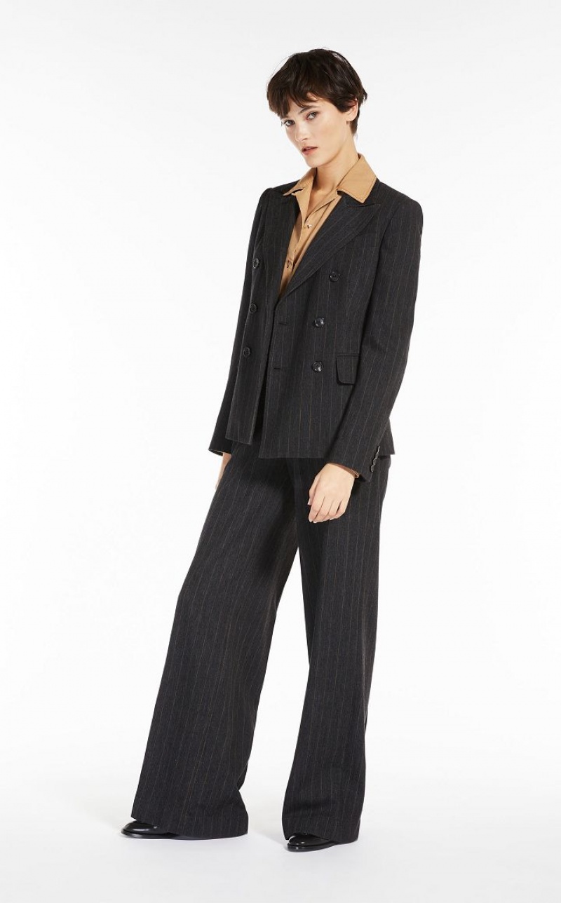 Max Mara Double-breasted In Pinstriped Jersey Blazer Dunkelgrau | MMR594070