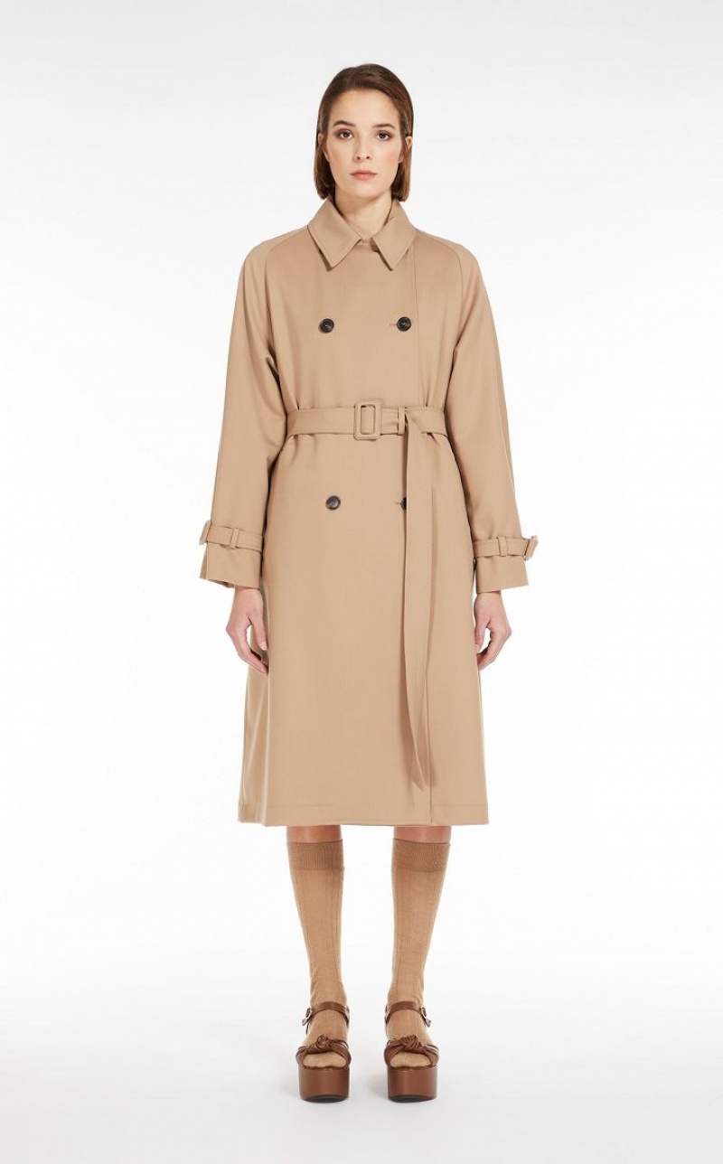 Max Mara Double-breasted In Showerproof Fabric Trench Braun | MMR593943