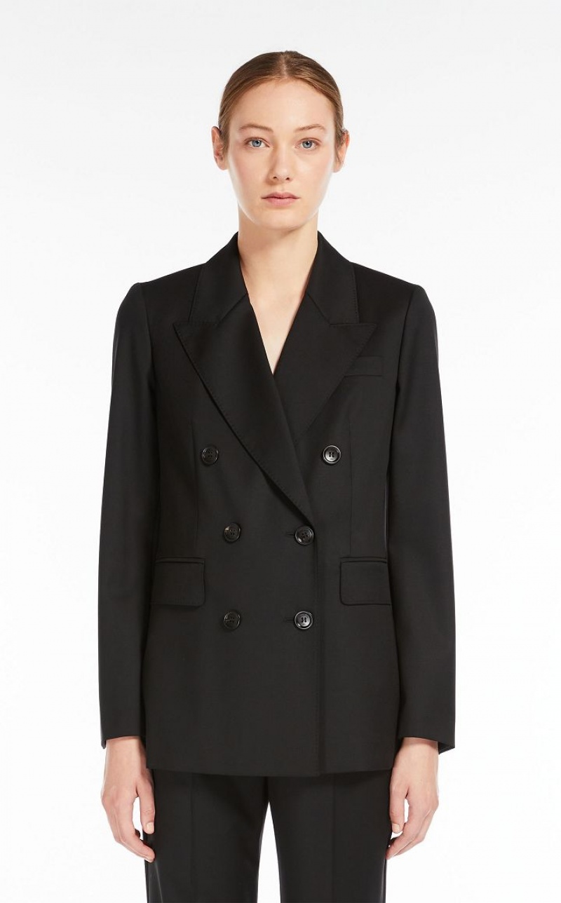 Max Mara Double-breasted Wolle Blazer Schwarz | MMR594087