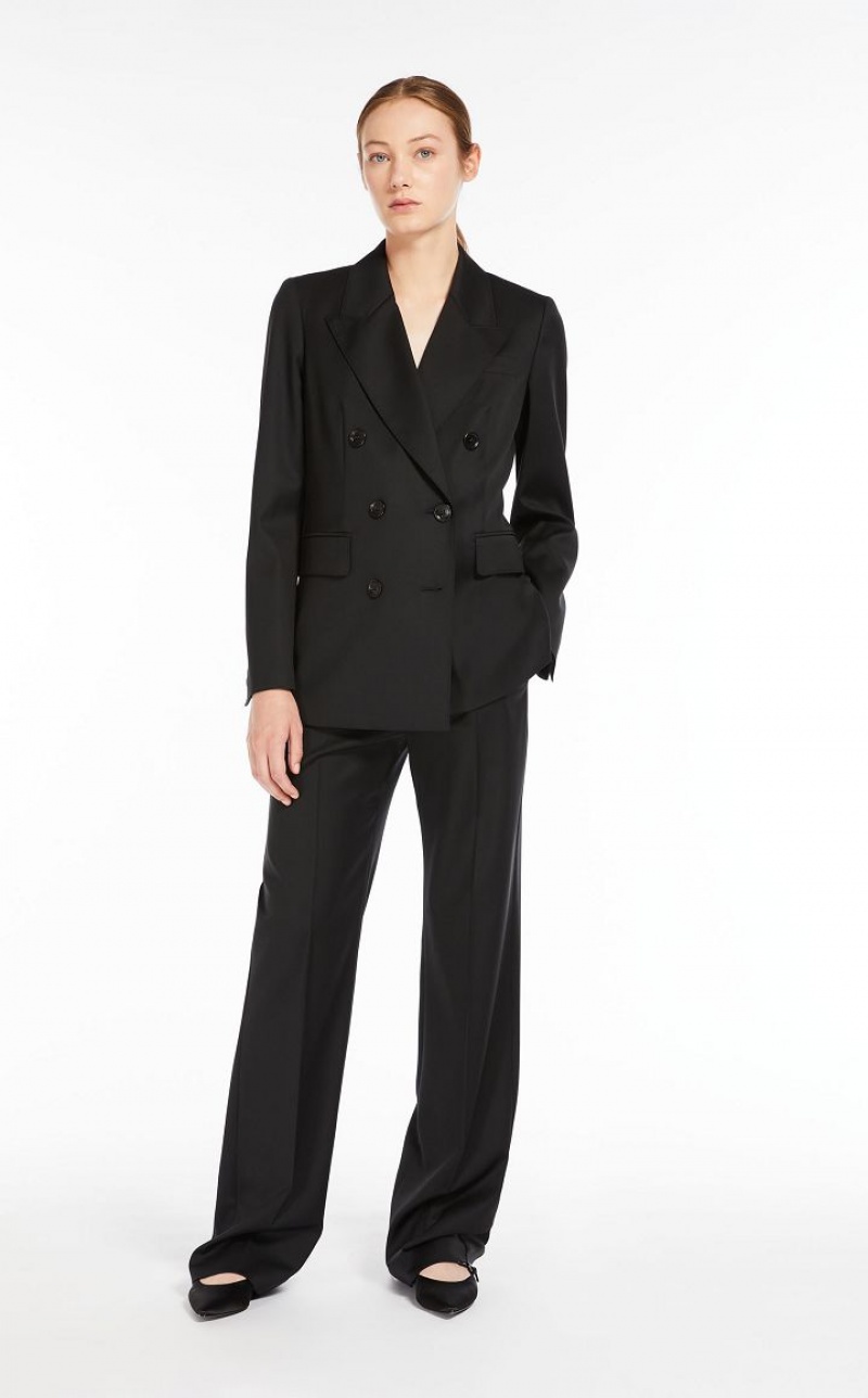 Max Mara Double-breasted Wolle Blazer Schwarz | MMR594087