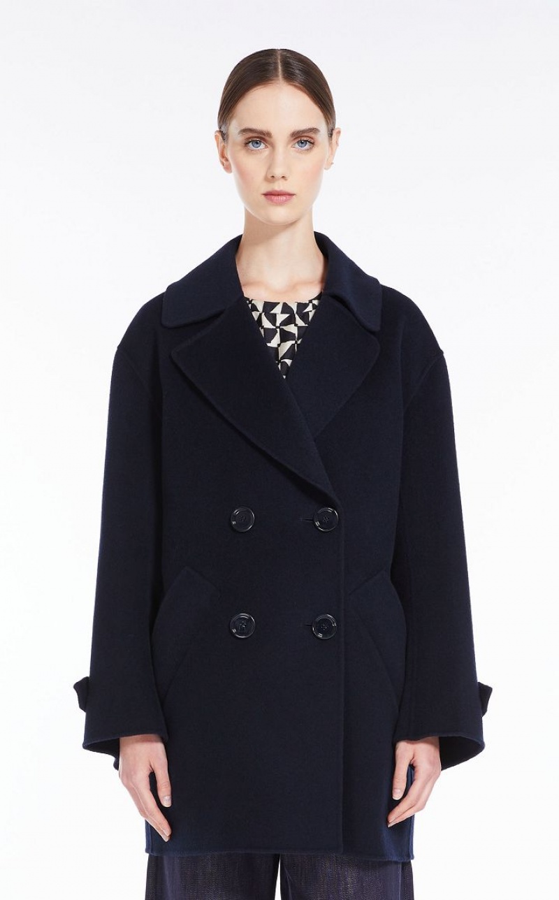 Max Mara Double-breasted Wolle Pea Mäntel Navy | MMR593938