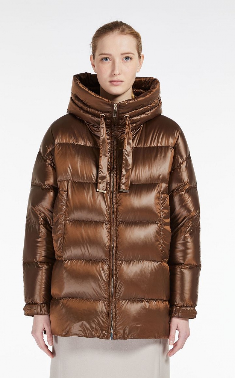 Max Mara Down Jacket In Wasser-resistant Canvas With Hood Padded Gold | MMR593974