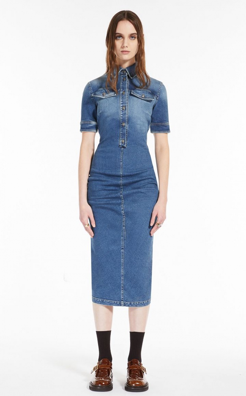 Max Mara Fitted Super Stretch Denim Kleid Navy | MMR593386