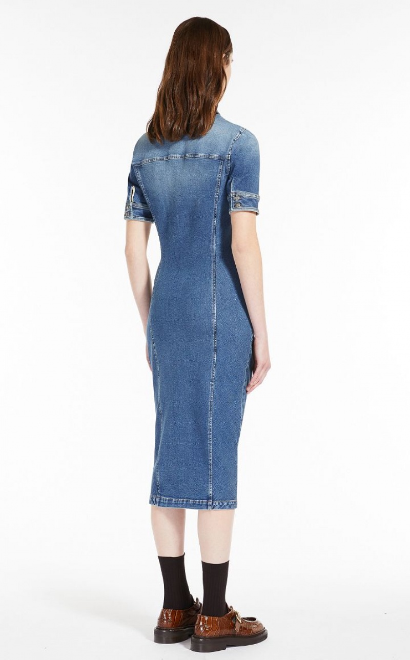 Max Mara Fitted Super Stretch Denim Kleid Navy | MMR593386