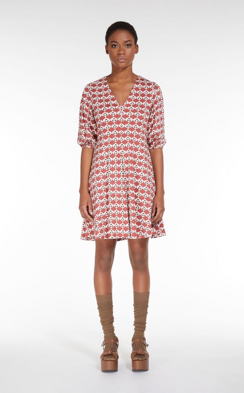 Max Mara Flared In Printed Jersey Kleid Rot | MMR593380